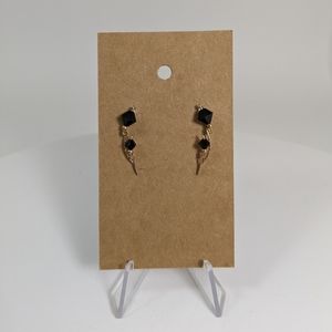 Gorgeous Gold Black Onyx Earrings, Beaded Ear Vines,Gemstone Jewelry, Gift Idea